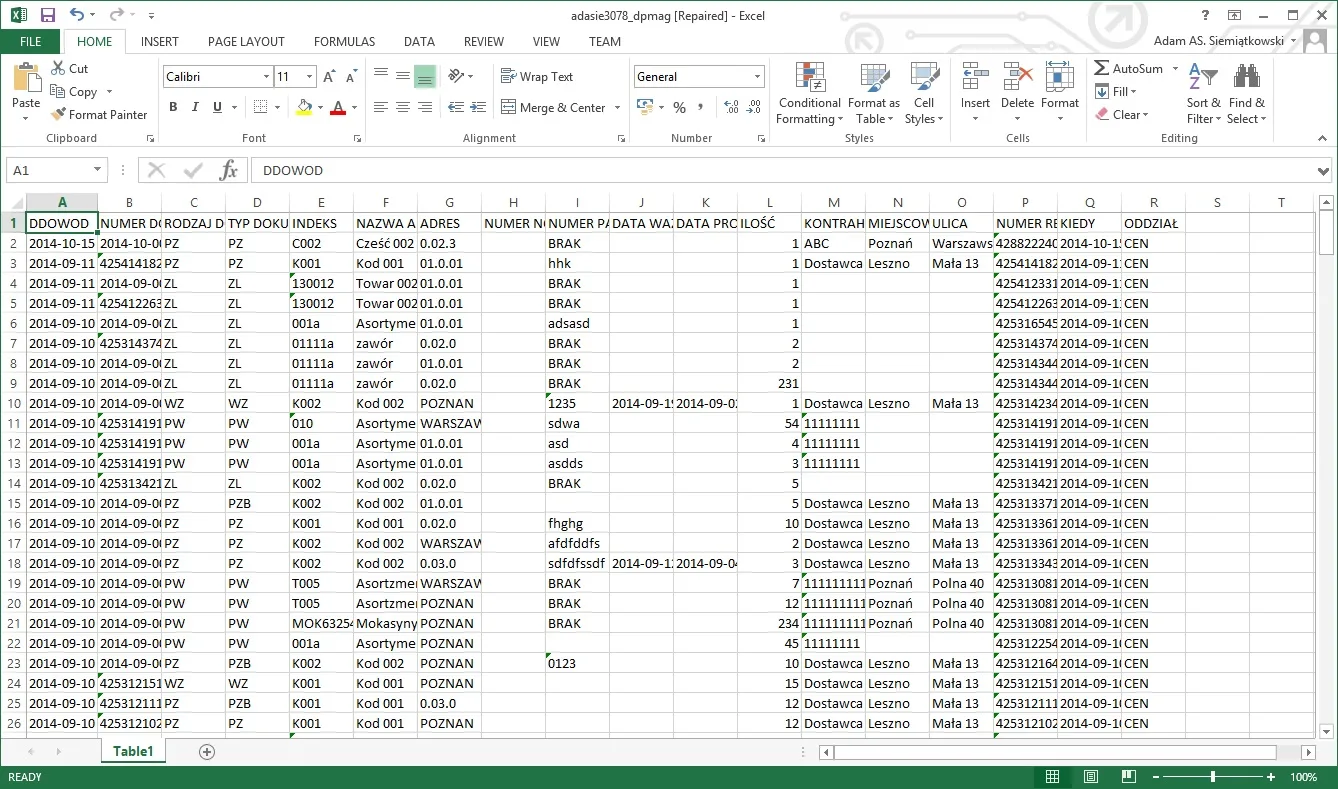 plik xlsx filtr wg dat