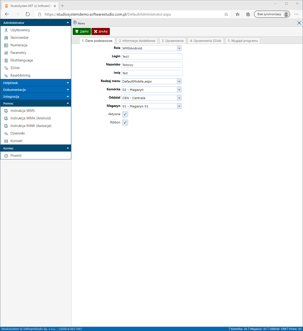 Studio System WEB konfiguracja terminali