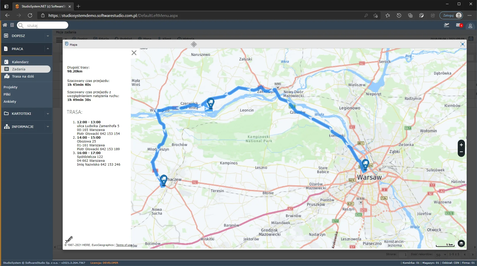 mapa here na platformie crm