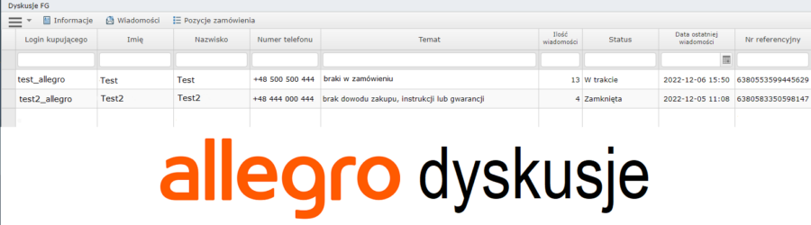 Integracja z Allegro (moduł - Dyskusje)